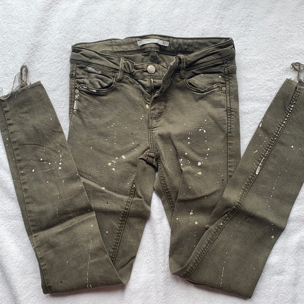 Green paint splatter zara jeans!